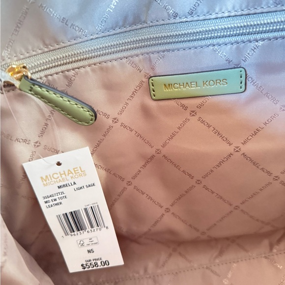 Michael Kors Mirella Medium East West Tote Satchel Shoulder Bag Light Sage - Picture 11 of 14